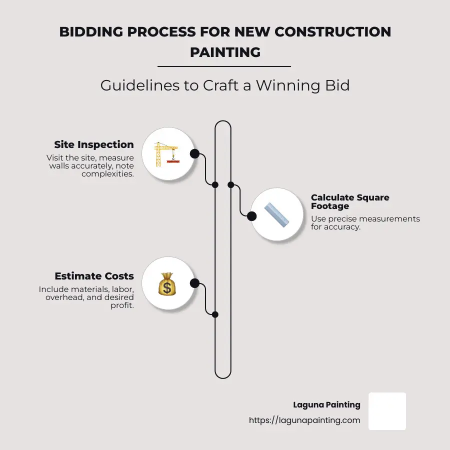 Infographic explaining bidding process: site inspection, square footage calculation, cost estimation, and transparency - how to bid painting new construction infographic infographic-line-3-steps-neat_beige