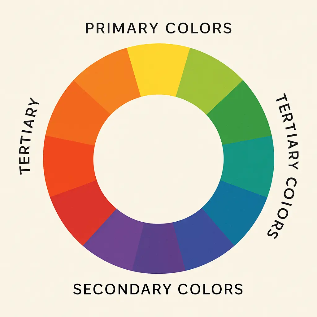 Color wheel with primary, secondary, and tertiary colors