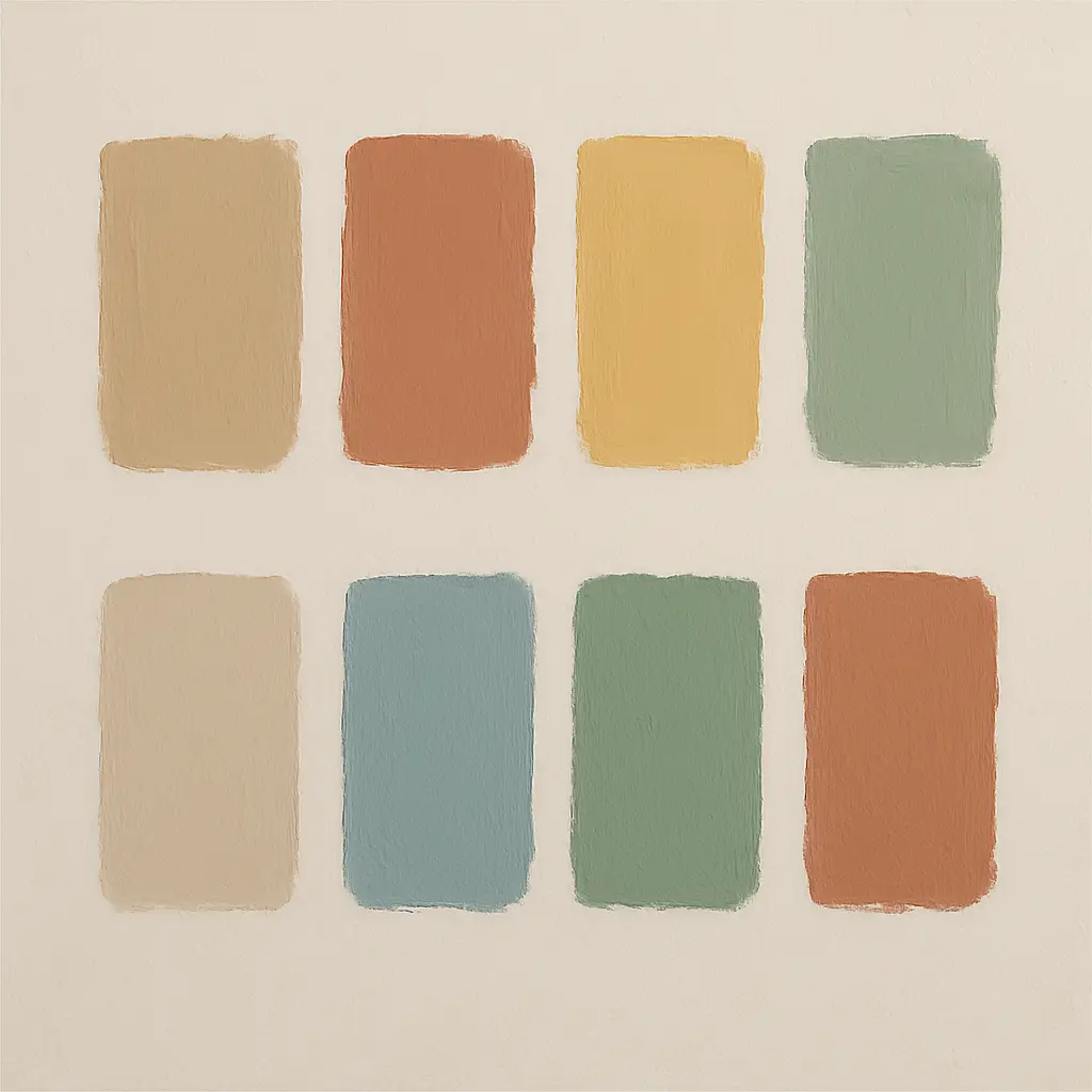 Various paint color swatches on a wall