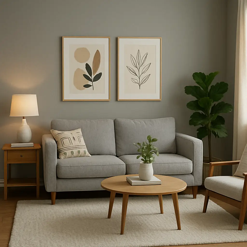 Living room with medium grey walls