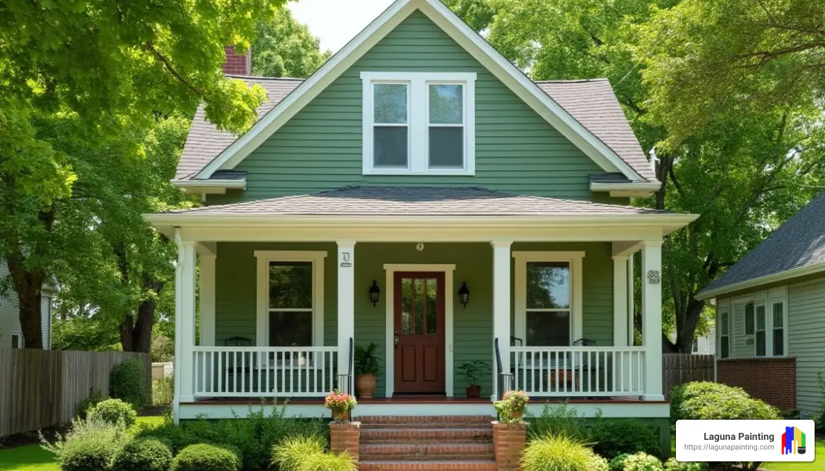 Sage Green with Crisp White Trim - best exterior house paint colors